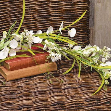 White Wild Flowers and Silver Dollar Garland, 4ft - The Fox Decor
